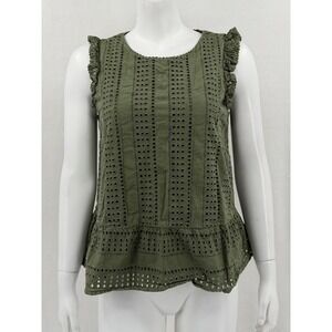 Vineyard Vines Top Womens Small Green Eyelet Ruffle Sleeveless Peplum Summer